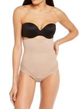 Miraclesuit Women's Sheer Shaping Hi-Waist Thong in Stucco | Size: XL